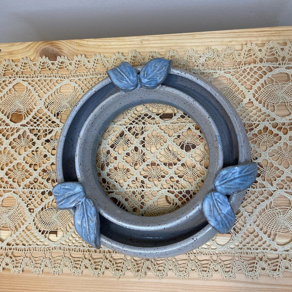 Ceramic Pansy Ring, Vintage Pale Blue Studio Pottery Ikebana Flower Frog